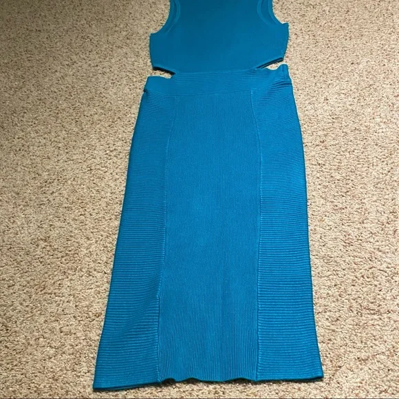 Guess cutout bodycon rib sleeveless dress size XS teal blue cocktail club - Picture 5 of 16